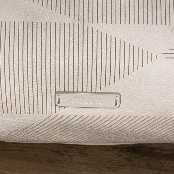 Fossil Maya Hobo Canvas Leather Cream Light Blue Crossbody - Picture 17 of 17